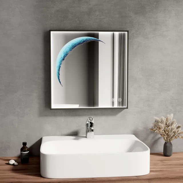 emke-lm29-miroir-carr-lumineux-50x50-cm-cadre-noir-6500k image 1