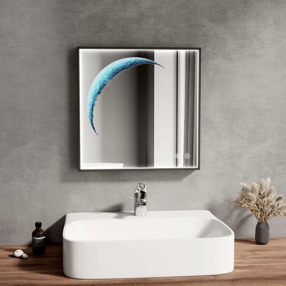 emke-lm29-miroir-carr-lumineux-50x50-cm-cadre-noir-6500k image 1