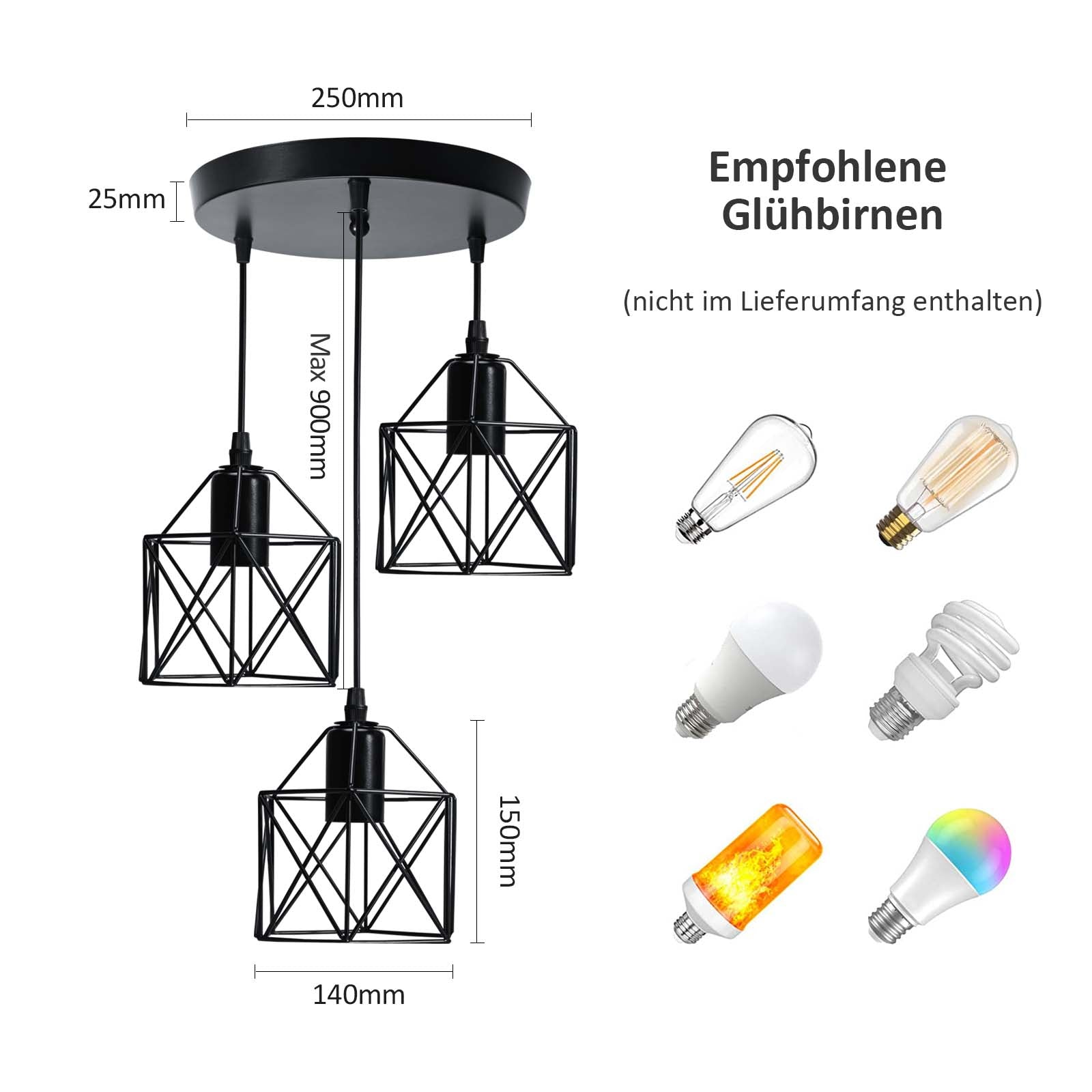 emke-l01bl-suspension-noire-3-lampes-e27-vintage image 5