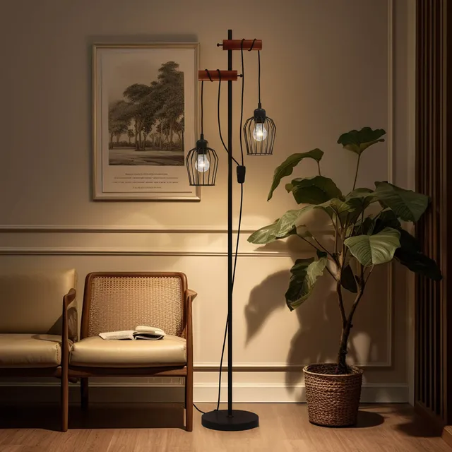 emke-l28e2bl-lampadaire-2-lampes-noir-150-cm-e27 image 1