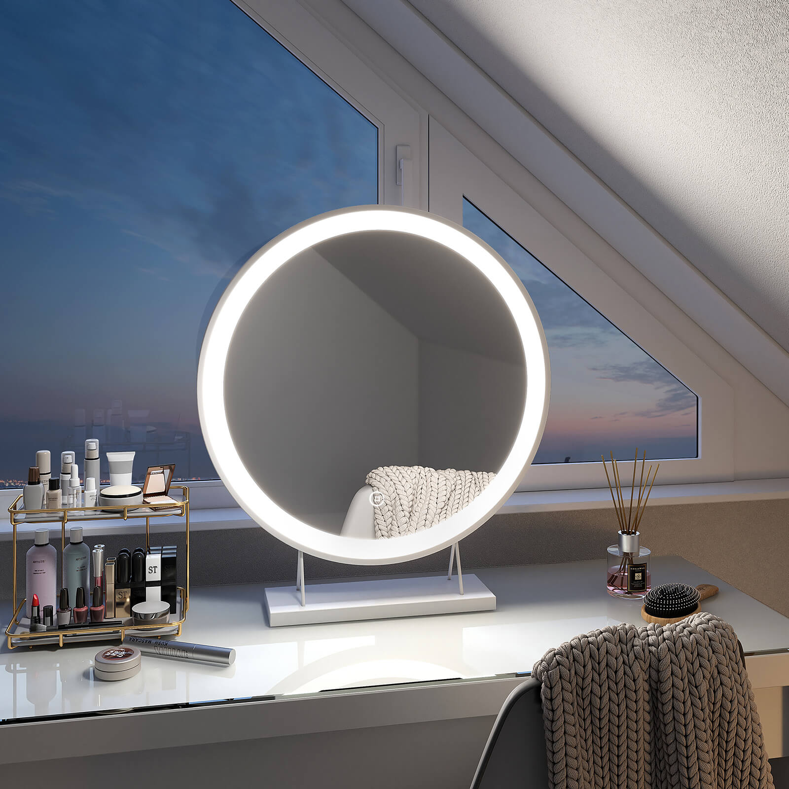 emke-cm01-miroir-maquillage-led-rond-noir-48-cm-tactile image 2