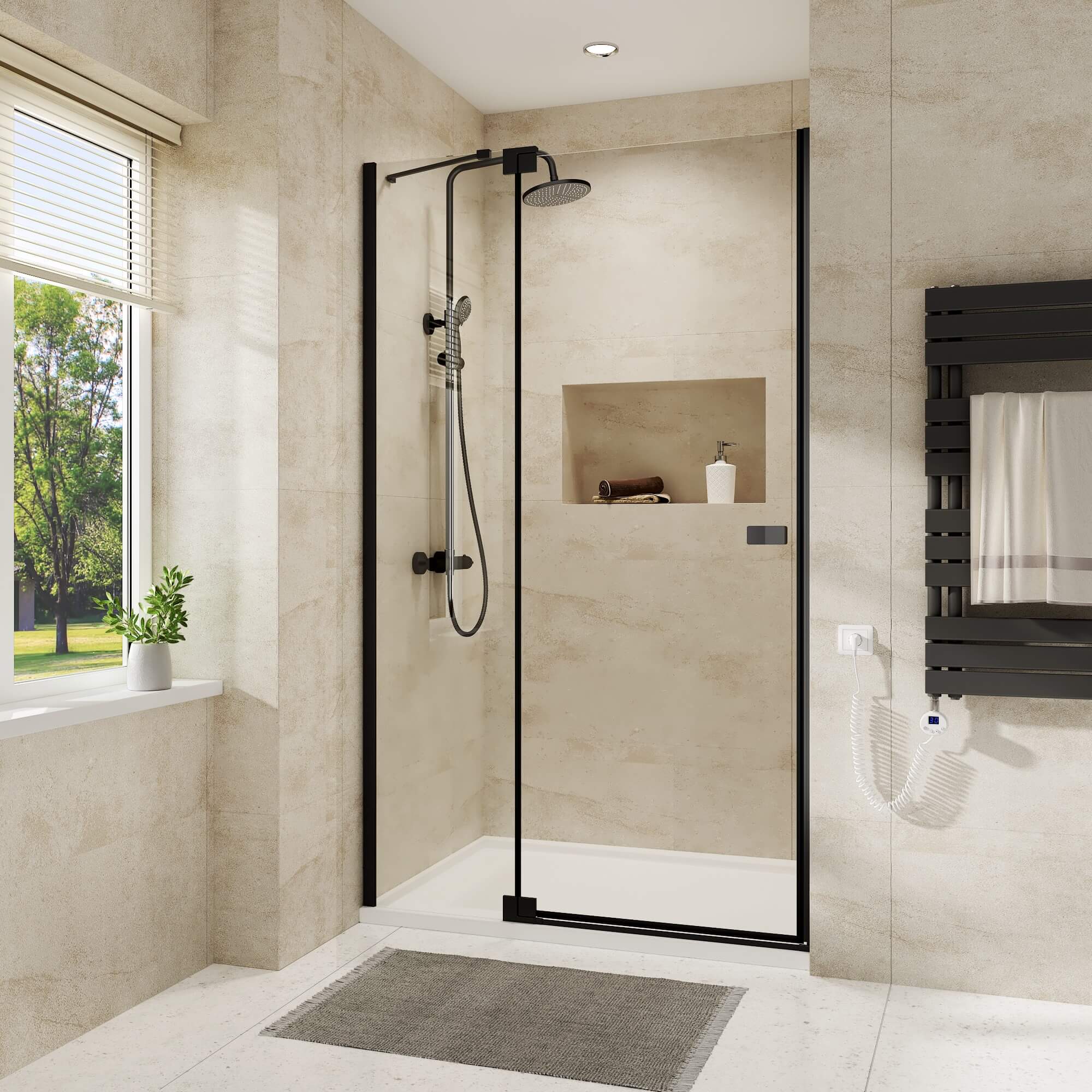 emke-cabine-douche-porte-pliante-noire-90-cm image 1