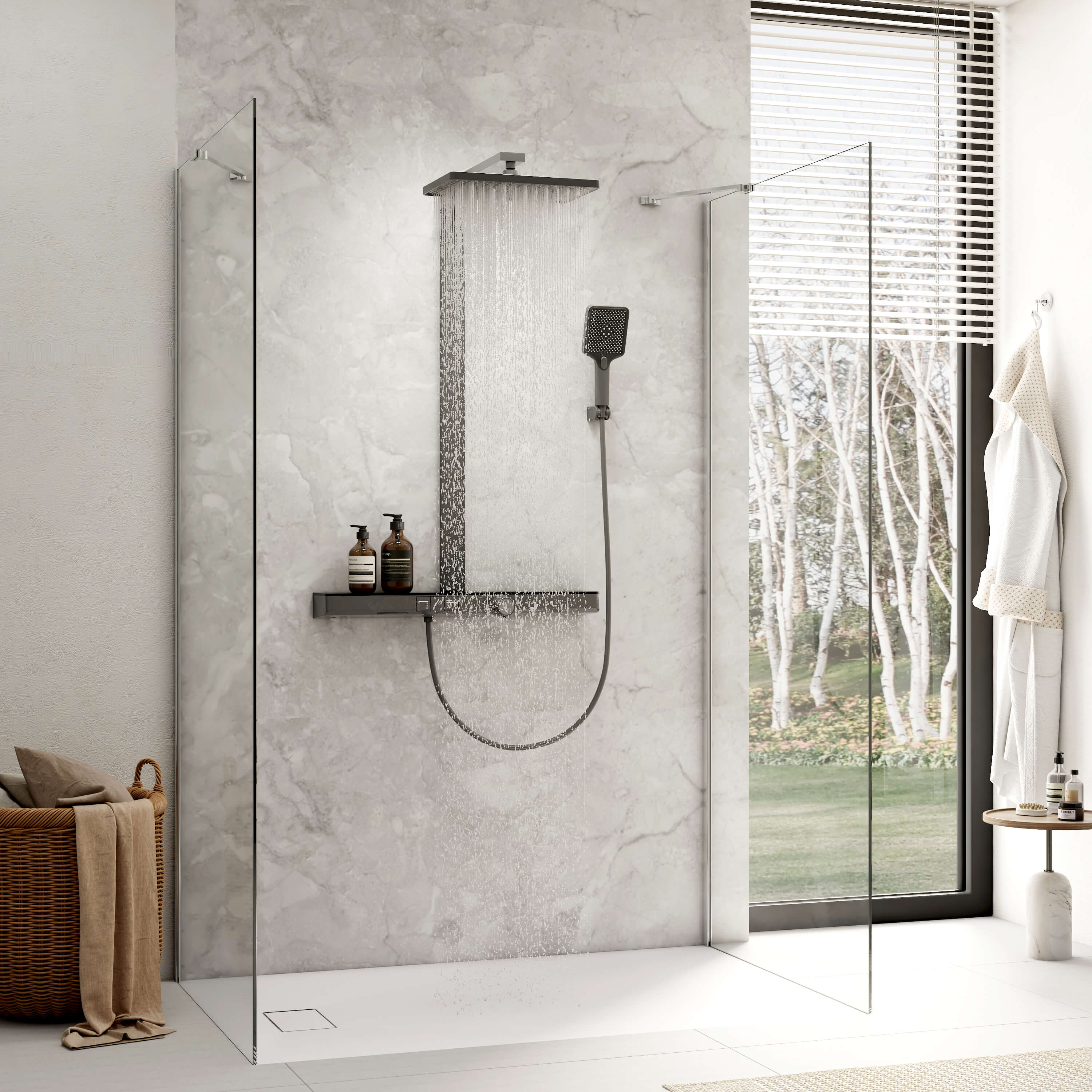 emke-f13-colonne-de-douche-thermostatique-38-c-noir-mat-tablette image 2