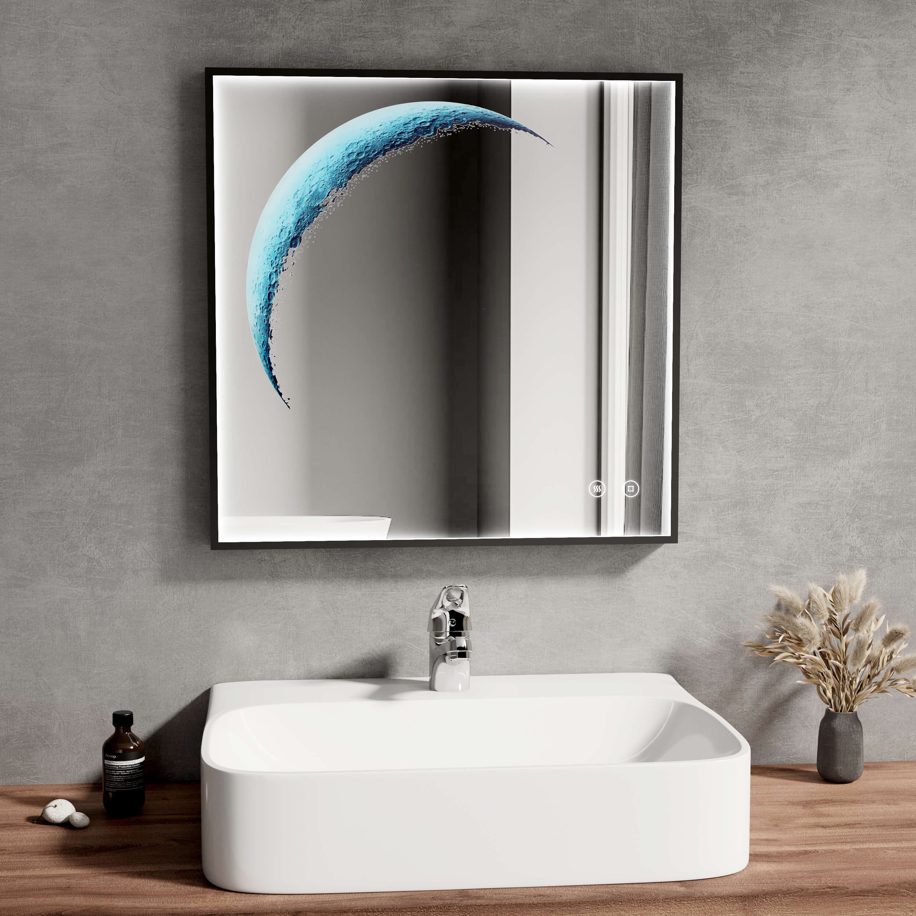 emke-lm29-miroir-carr-lumineux-50x50-cm-cadre-noir-6500k image 2