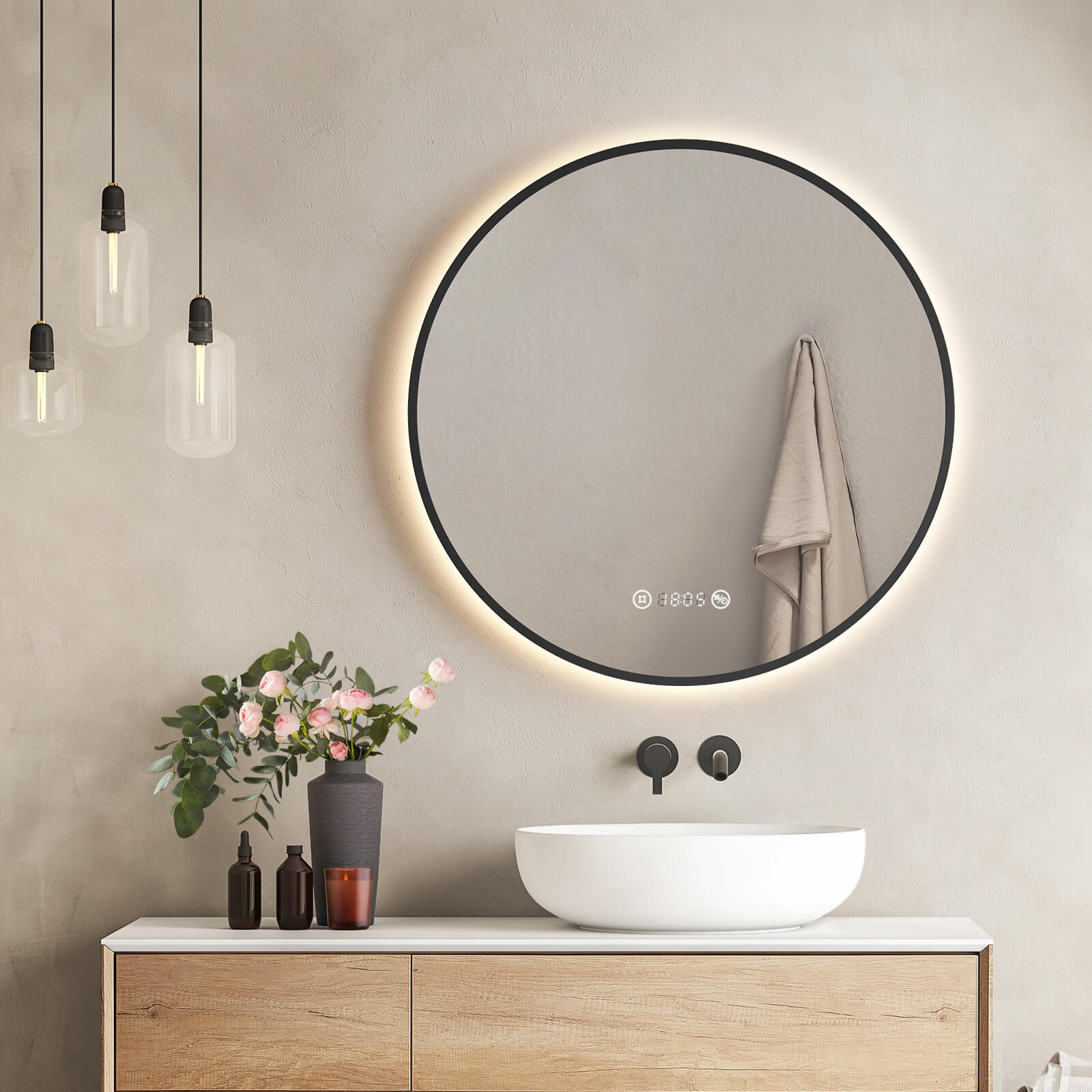 emke-miroir-lumineux-olm09-rond-led-noir-60-cm-antibu-e image 2