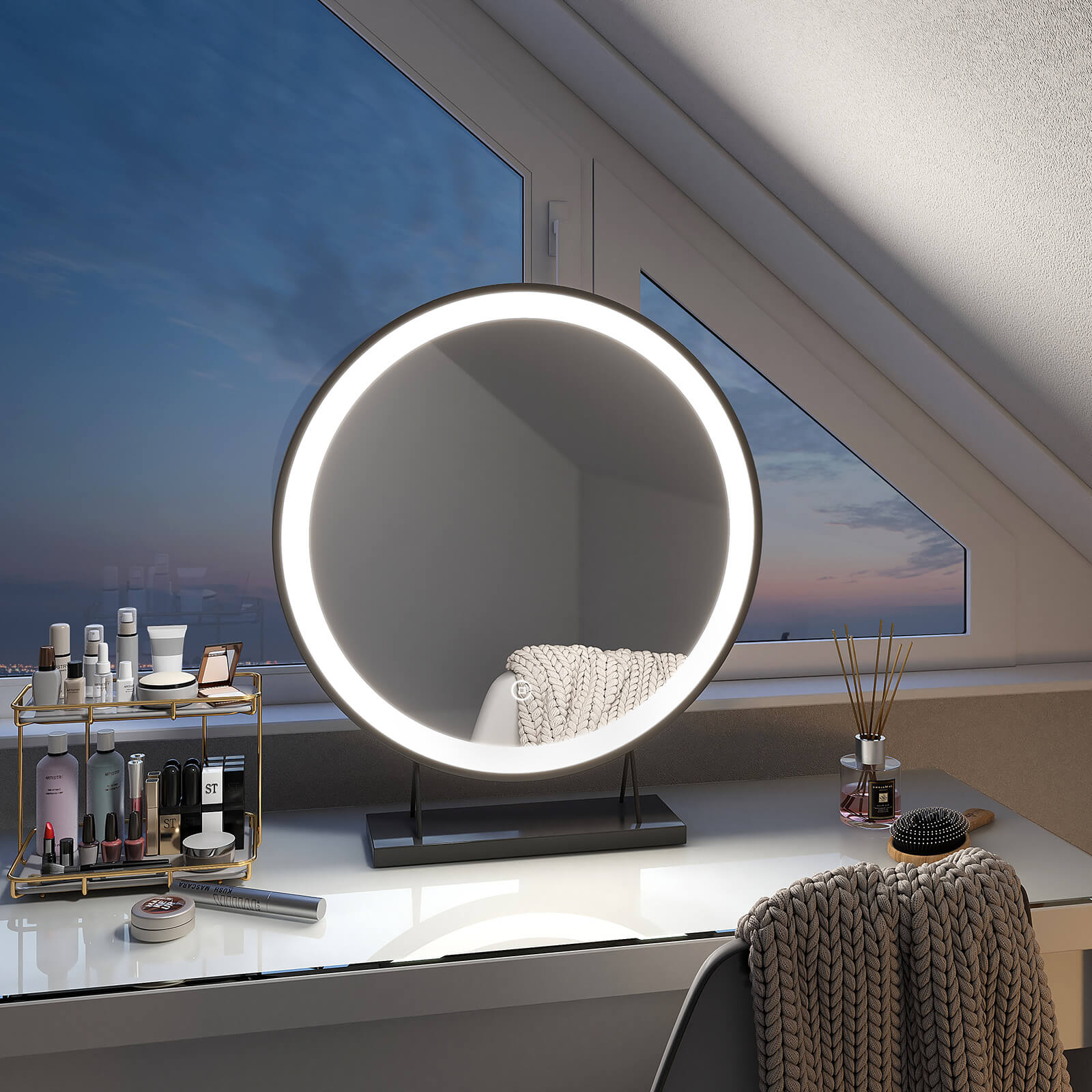 emke-cm01-miroir-maquillage-led-rond-noir-48-cm-tactile image 6