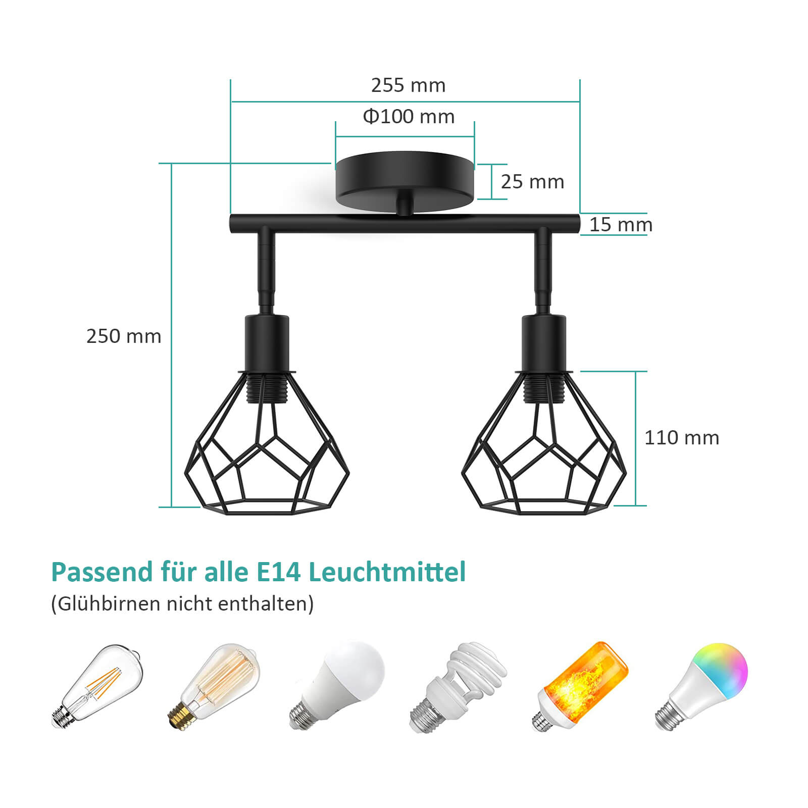 emke-l25a2bl-plafonnier-2-lampes-noir-e14 image 8