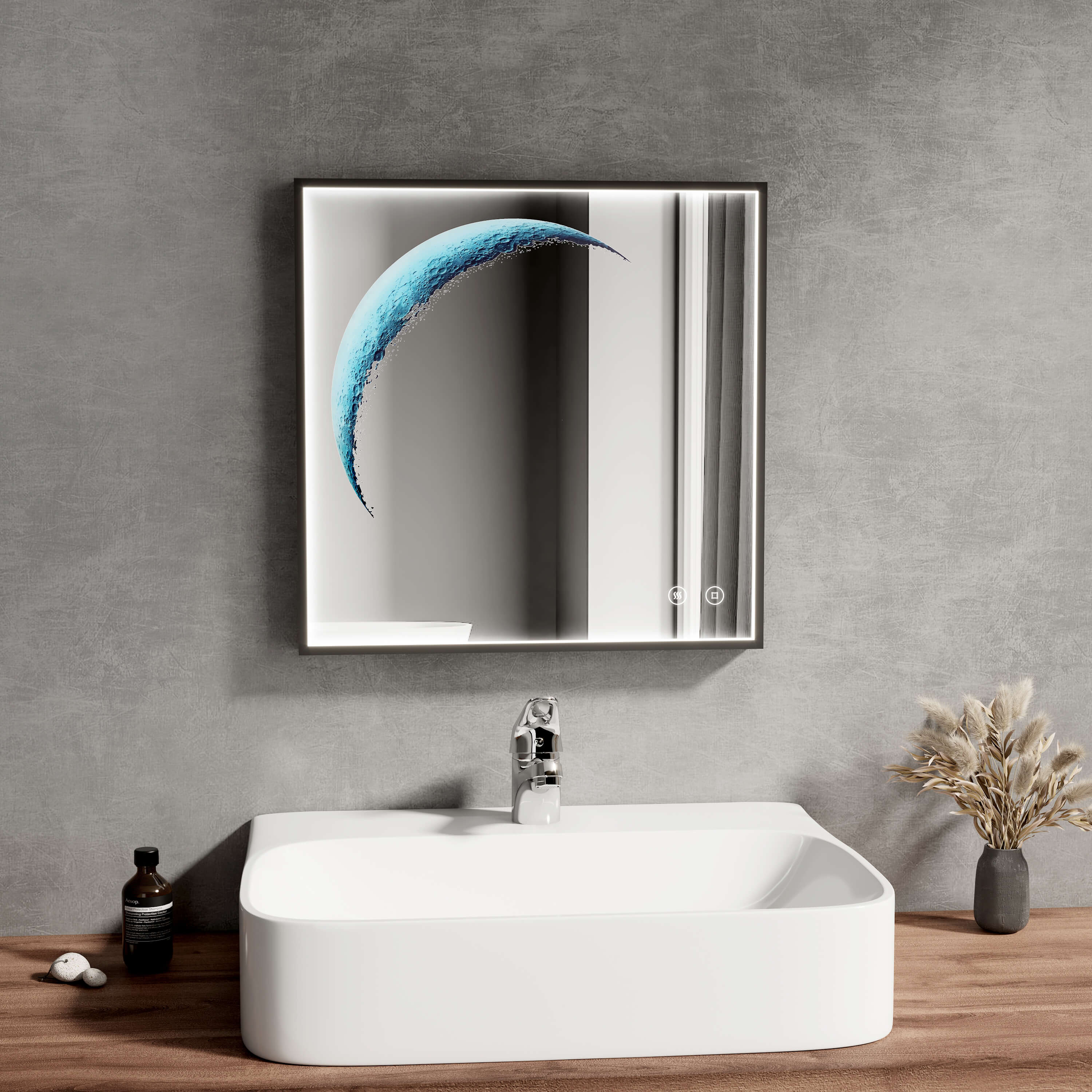 emke-lm29-miroir-carr-lumineux-50x50-cm-cadre-noir-6500k image 1