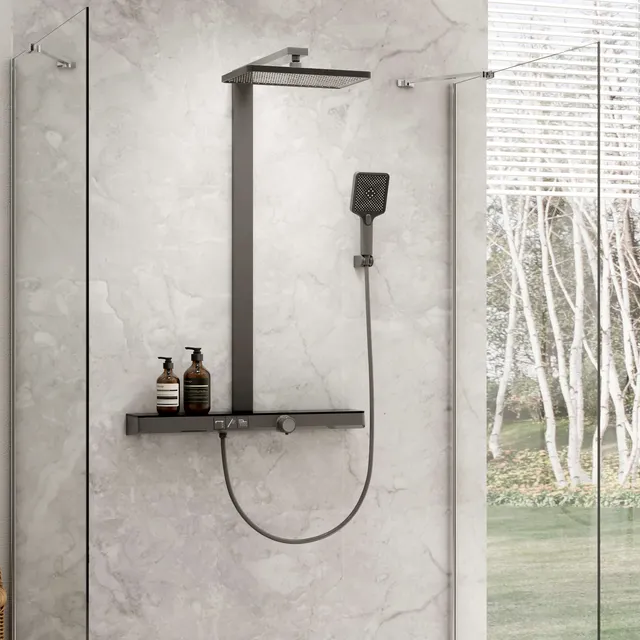 emke-f13-colonne-de-douche-thermostatique-38-c-noir-mat-tablette image 1