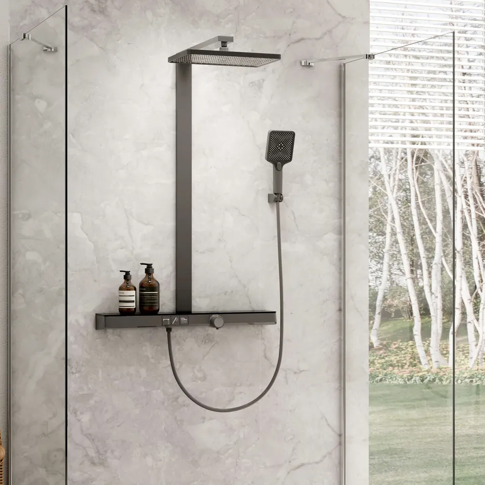 emke-f13-colonne-de-douche-thermostatique-38-c-noir-mat-tablette image 1