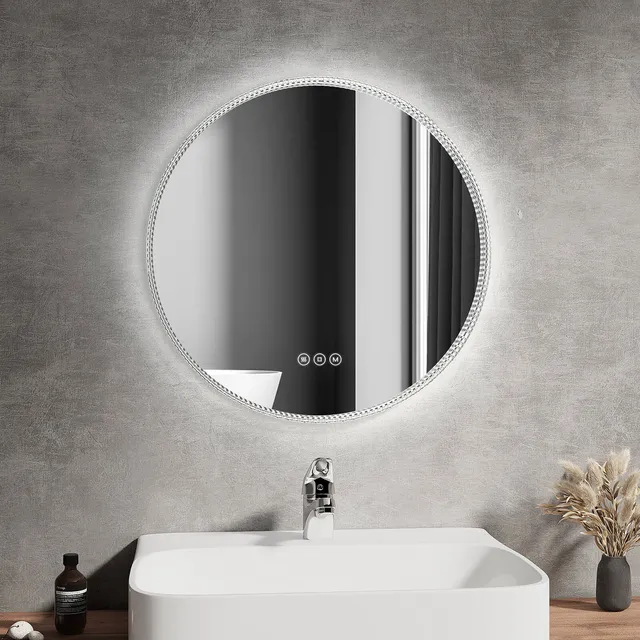 emke-olm13-miroir-salle-de-bain-rond-led-noir-tactile image 1