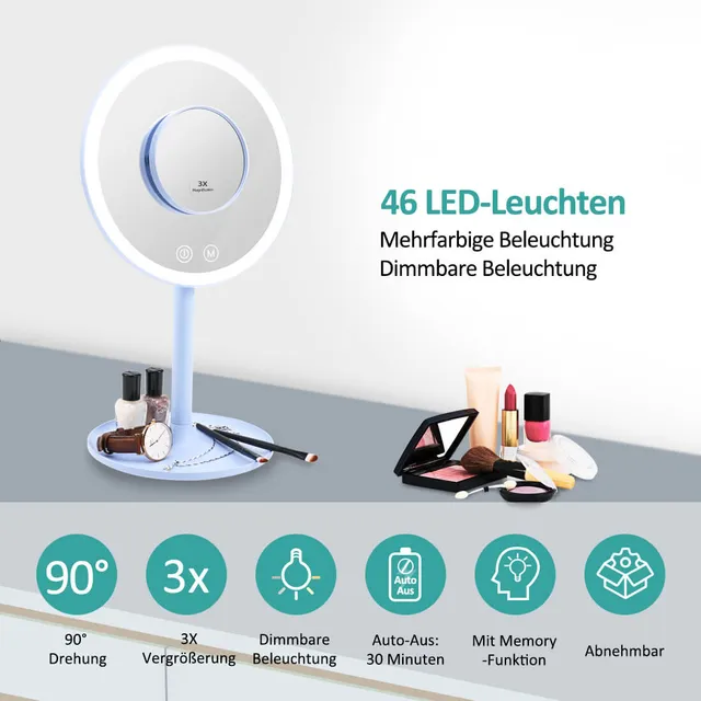 emke-miroir-grossissant-lumineux-led-blanc-1x-3x-usb image 1