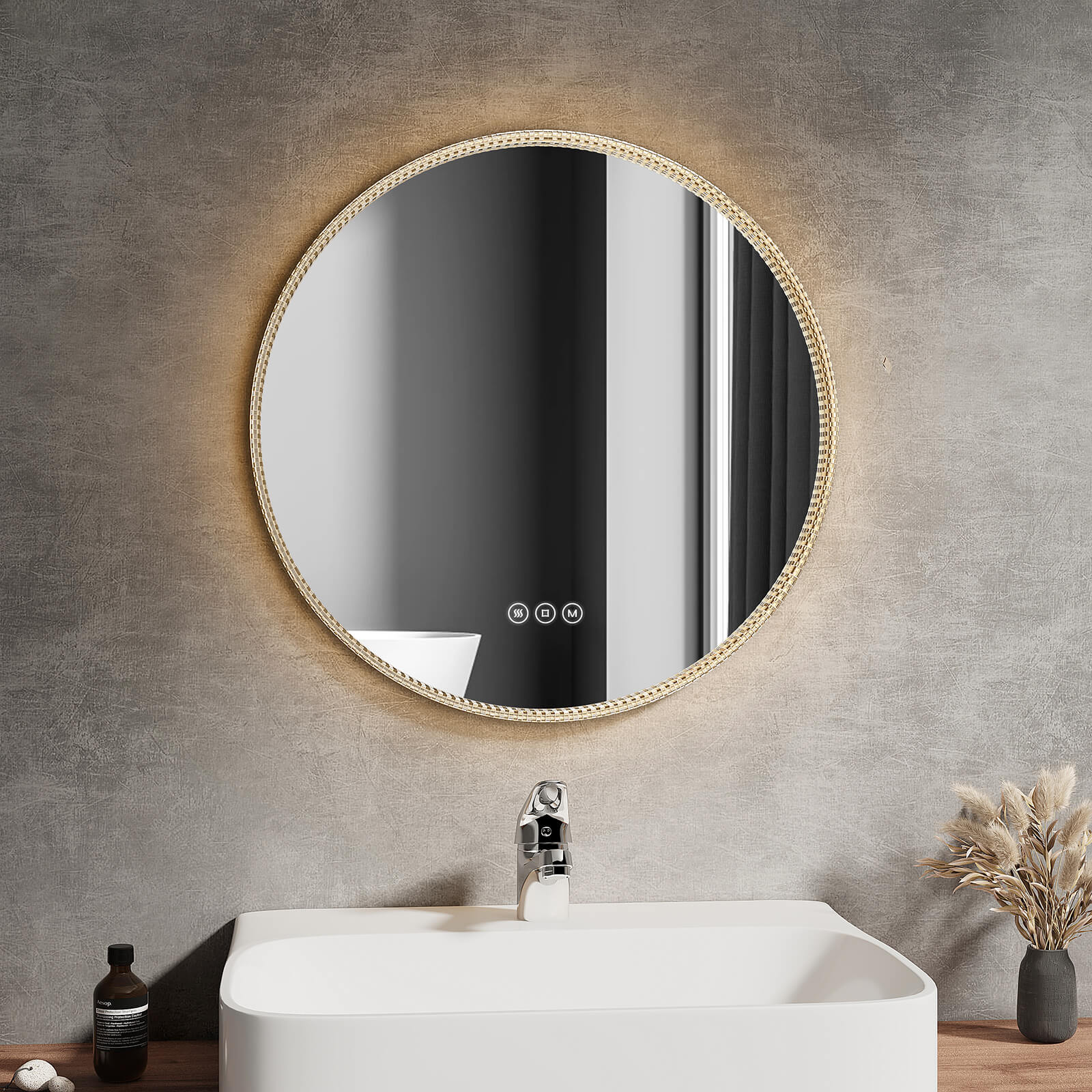 emke-olm13-miroir-salle-de-bain-rond-led-noir-tactile image 3