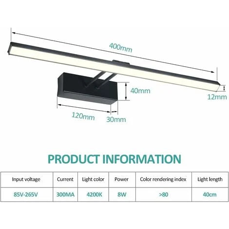 emke-l07-lampe-miroir-led-40-cm-noire-6500k-ip44 image 5