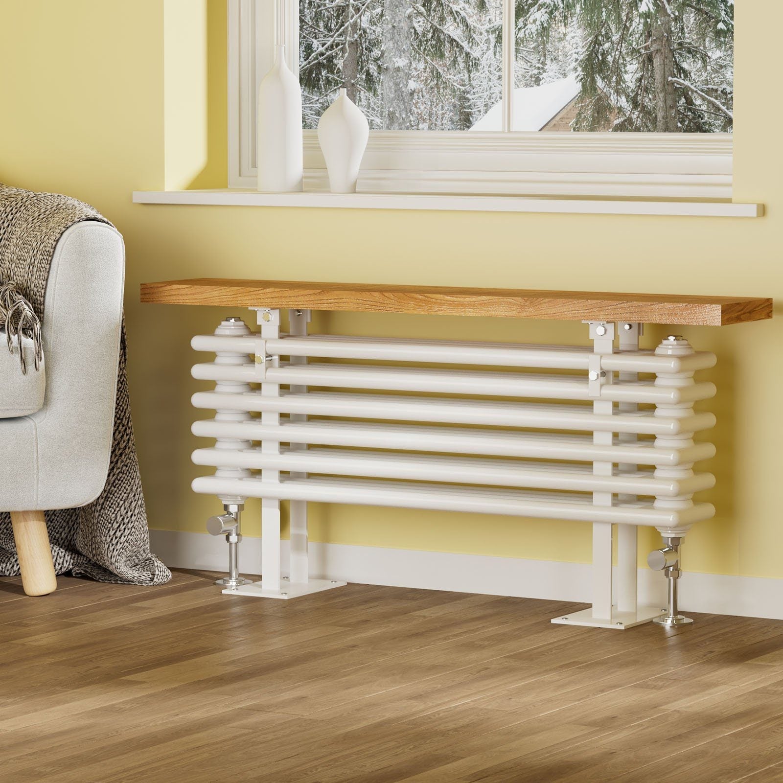 emke-radiateur-eau-chaude-48x85-blanc-avec-banc-bois image 2