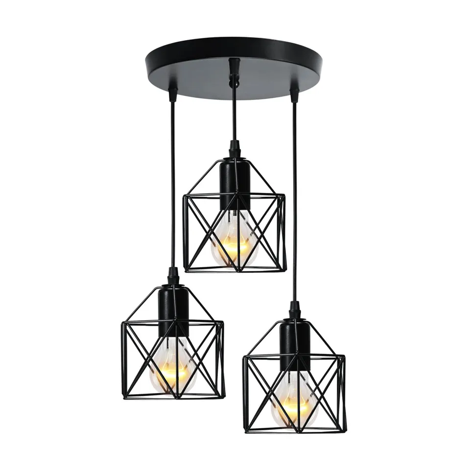 emke-l01bl-suspension-noire-3-lampes-e27-vintage image 1